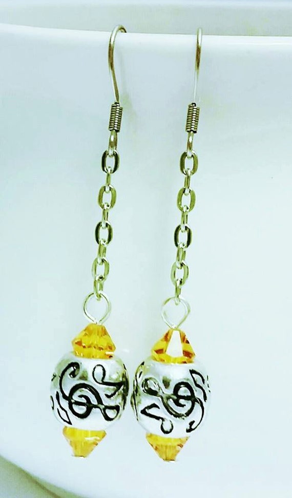 Items similar to Holiday sale! Music note earrings, Dangle earrings, November birthstone