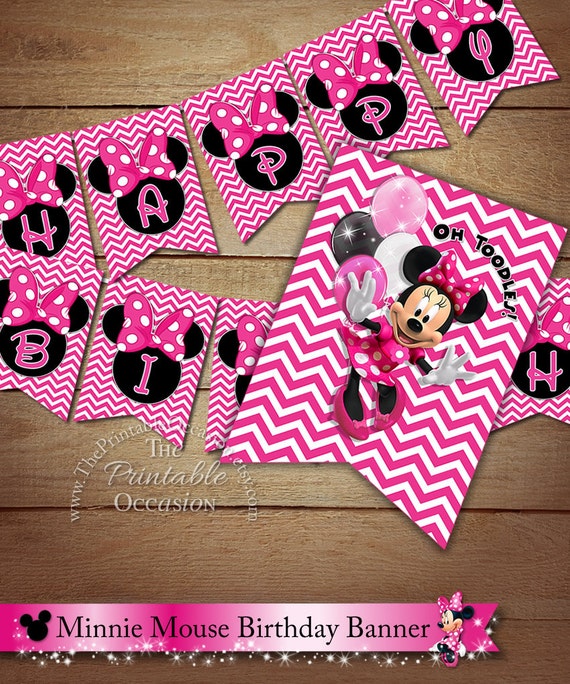 PRINTABLE Minnie Mouse Happy Birthday Banner Minnie Mouse Pink Chevron 