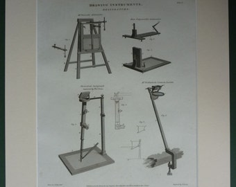 1812 Antique Engineering Print of Delineator Drawing Instrument by John Farey Jr Old Technical diagram, Rees' Clyclopaedia, Georgian decor