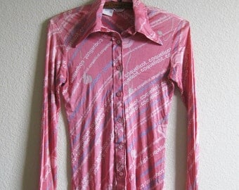 Pink Mod Blouse Poppy Flower Coquelicot Small Medium CANADA