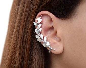 Sterling silver ear cuff earring, statement earring cuff, ear climber, wife gift, non pierced ear cuff, no piercing earring,greek jewelry