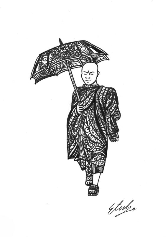 Buddhist Monk. A5 Giclee Print Pen Drawing by GalleryEM on Etsy