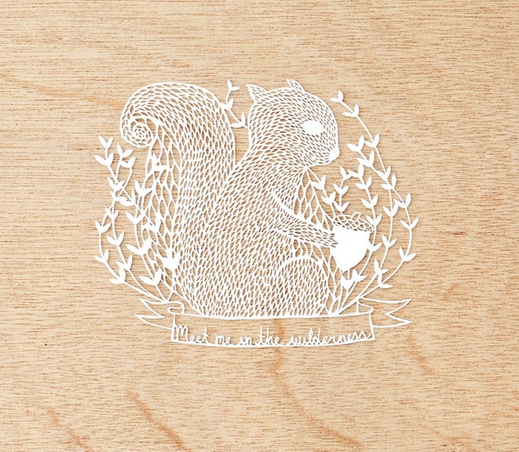 Hand-Cut Papercutting Artwork - Squirrel with Acorn