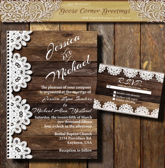 Barnwood And Lace Wedding Invitations 10