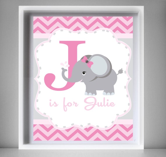Girl Elephant Wall Art With Initial And Name Printable Il 570xn