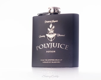 Polyjuice Potion Flask, inspired by Harry Potter - 6oz Engraved (Black Matte) Flask