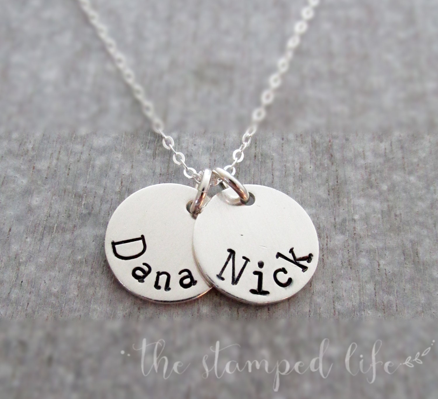 Name Necklace with Two Names Two Disc Charm Necklace