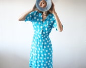 Blue dots 60's dress Polka dots Color block dress Office modern dress 60's (S/M)