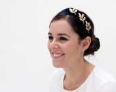 Isobel - Diadema azul, diadema de terciopelo, diadema de invierno, invitada de boda, boda de invierno, diadema para novia, diadema dorada