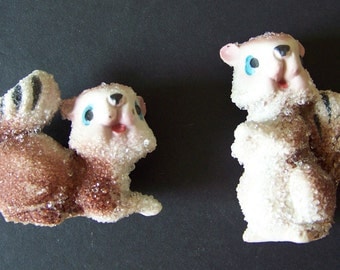 Chipmunk Salt & Pepper Shakers Fun Snowfklake Glitter Accent