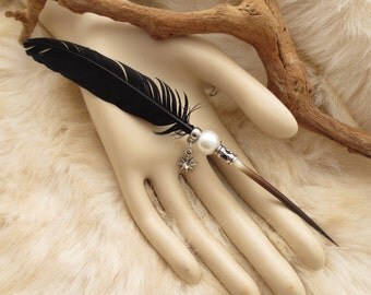 NEW MiNi- Quill Pen PEARL Raven's Wing Ink Dip Porcupine Quill Feather Pen STEAMPUNK