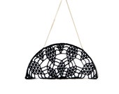 Handmade lace straw bag, black crochet doily clutch, bridesmaids gift bag, spring wedding