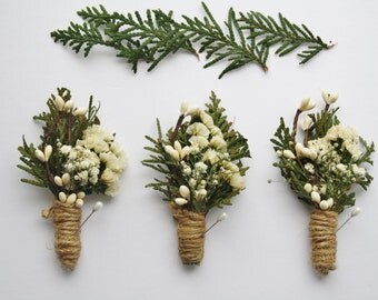 Rustic Boutonniere woodland wedding boutonniere white flower boho boutonniere Groomsmen winter buttonhole cedar lapel pin boutonniere JOHN