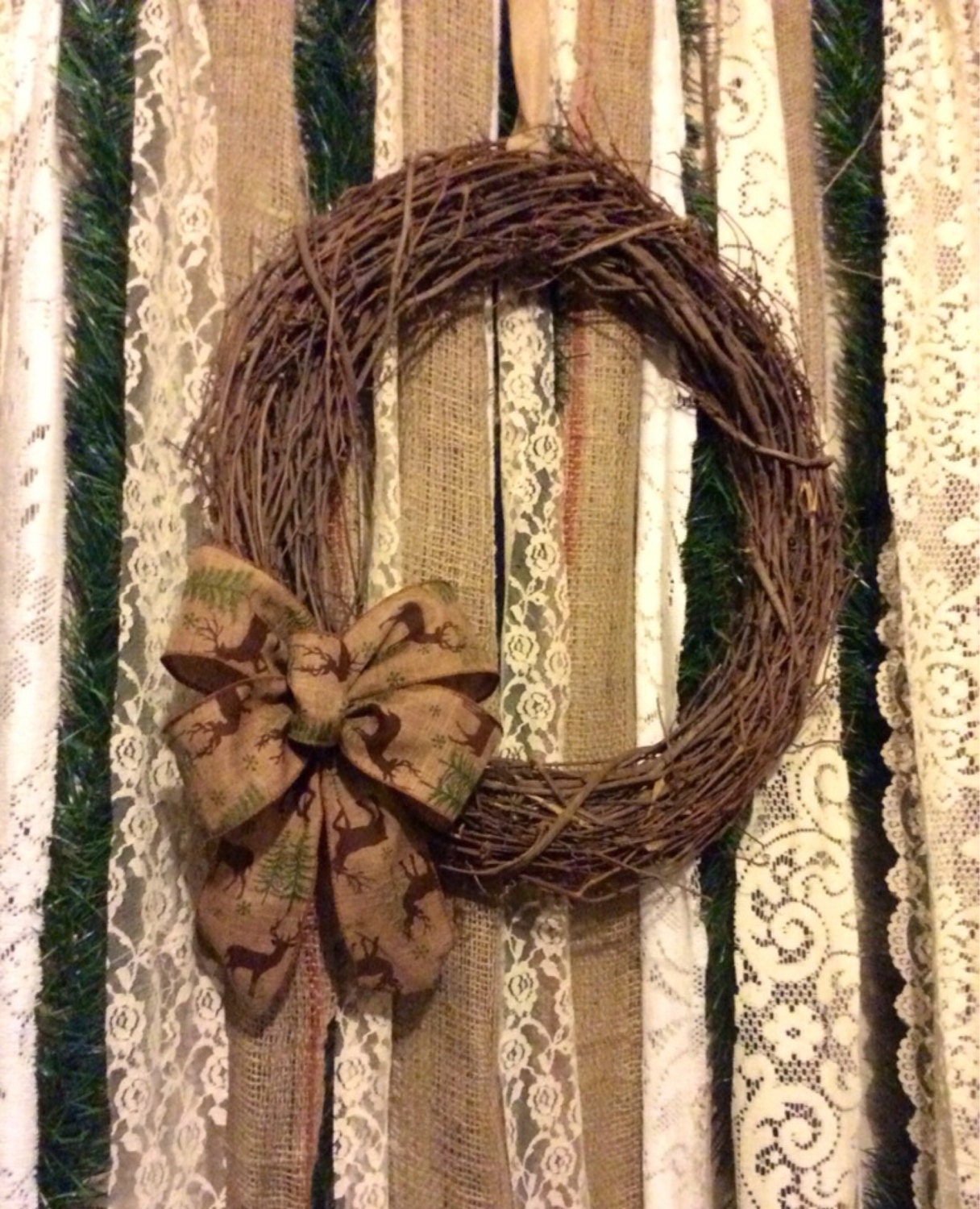 Christmas Wreath Bow/ Mini Christmas Deer and Evergreen Bow/ Small Christmas Wreath Bow/ Small Christmas Gift Bow/ Rustic Christmas Bows