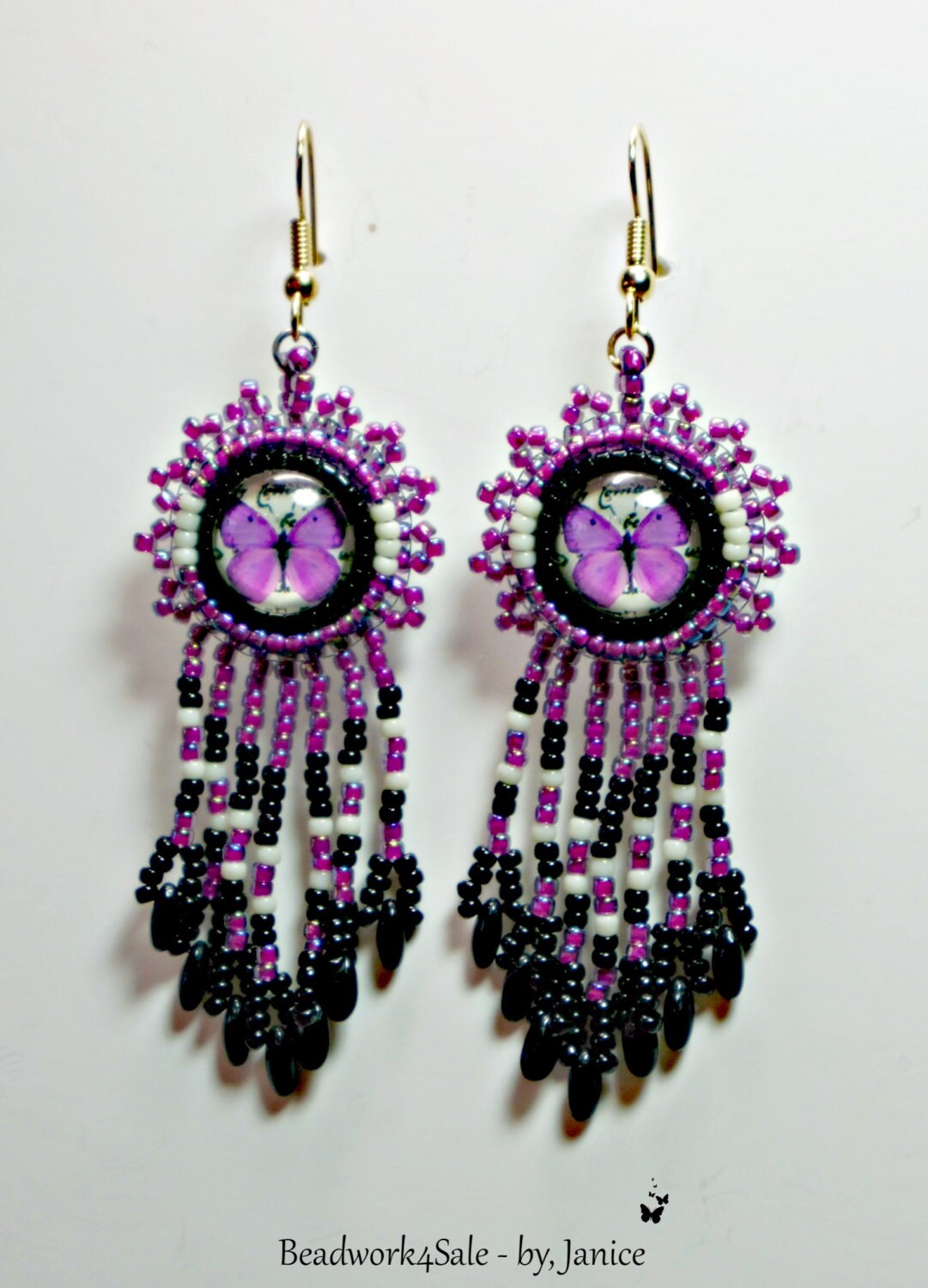 Purple Butterfly Earrings Handmade Beaded by Beadwork4Sale