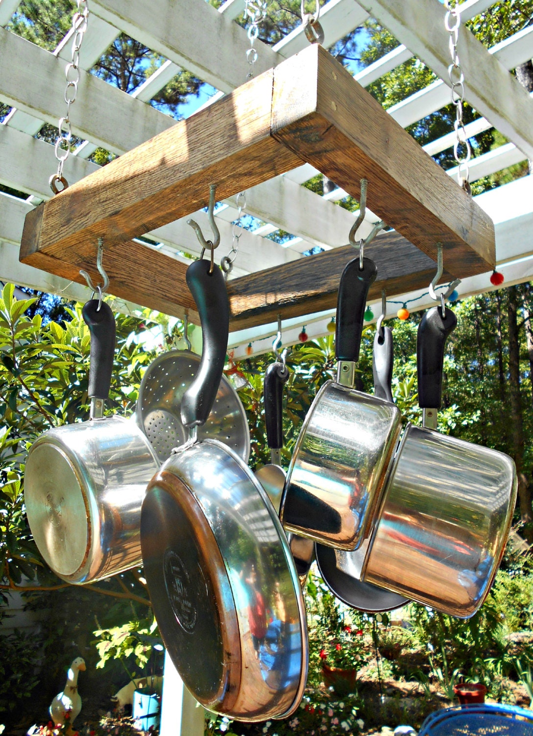 Pot Holder Rustic Wood Mini Pot Rack from Upcycled Oak