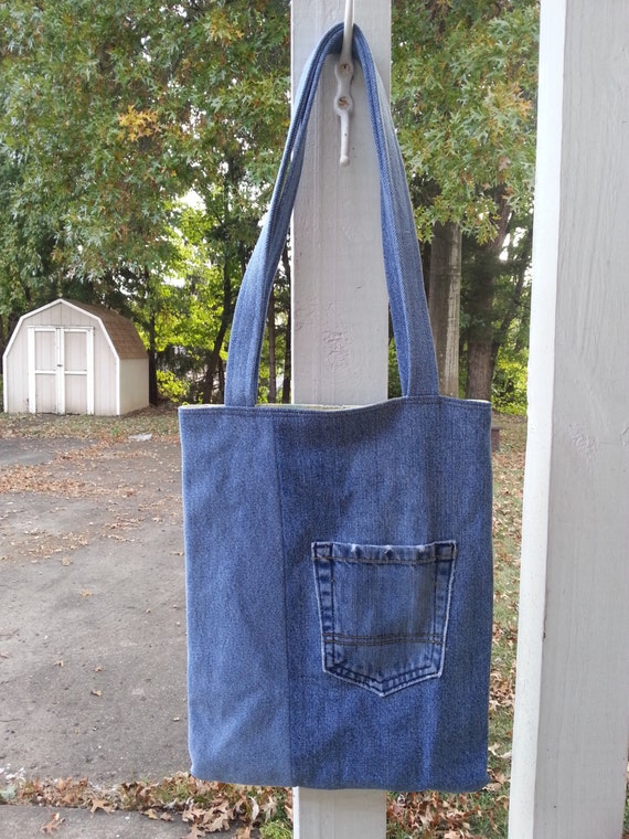 Recycled Denim Bag / Denim Library Bag / Upcycled Denim Tote