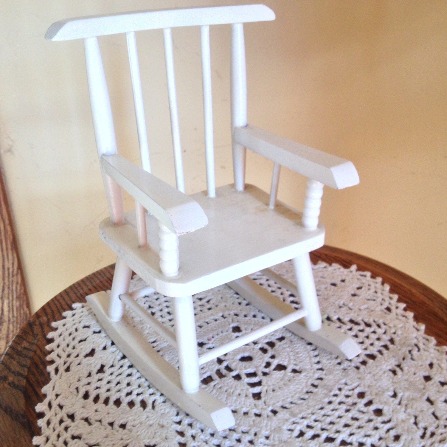 Vintage Doll Furniture Chair Miniature White Painted Rocking Chair 7