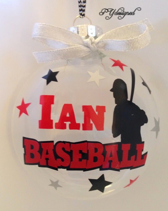 Items similar to Baseball Player Christmas Ornament Personalized with Name Date Bow Gift Box
