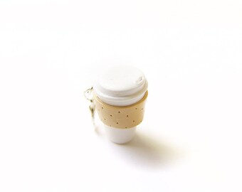 Togo Coffee Charm, To-go Hot Coffee, Miniature Food Jewelry, Polymer Clay Coffee, Coffee Jewelry, Caffeine Pendant, Cup of Coffee Charm