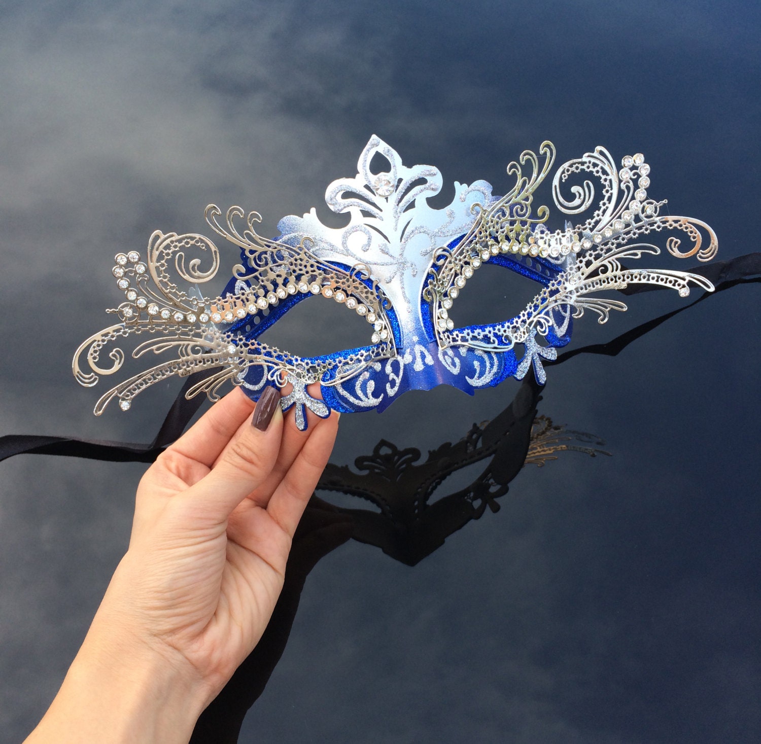 Royal Blue Princess Silver Venetian Masquerade Ball Mask