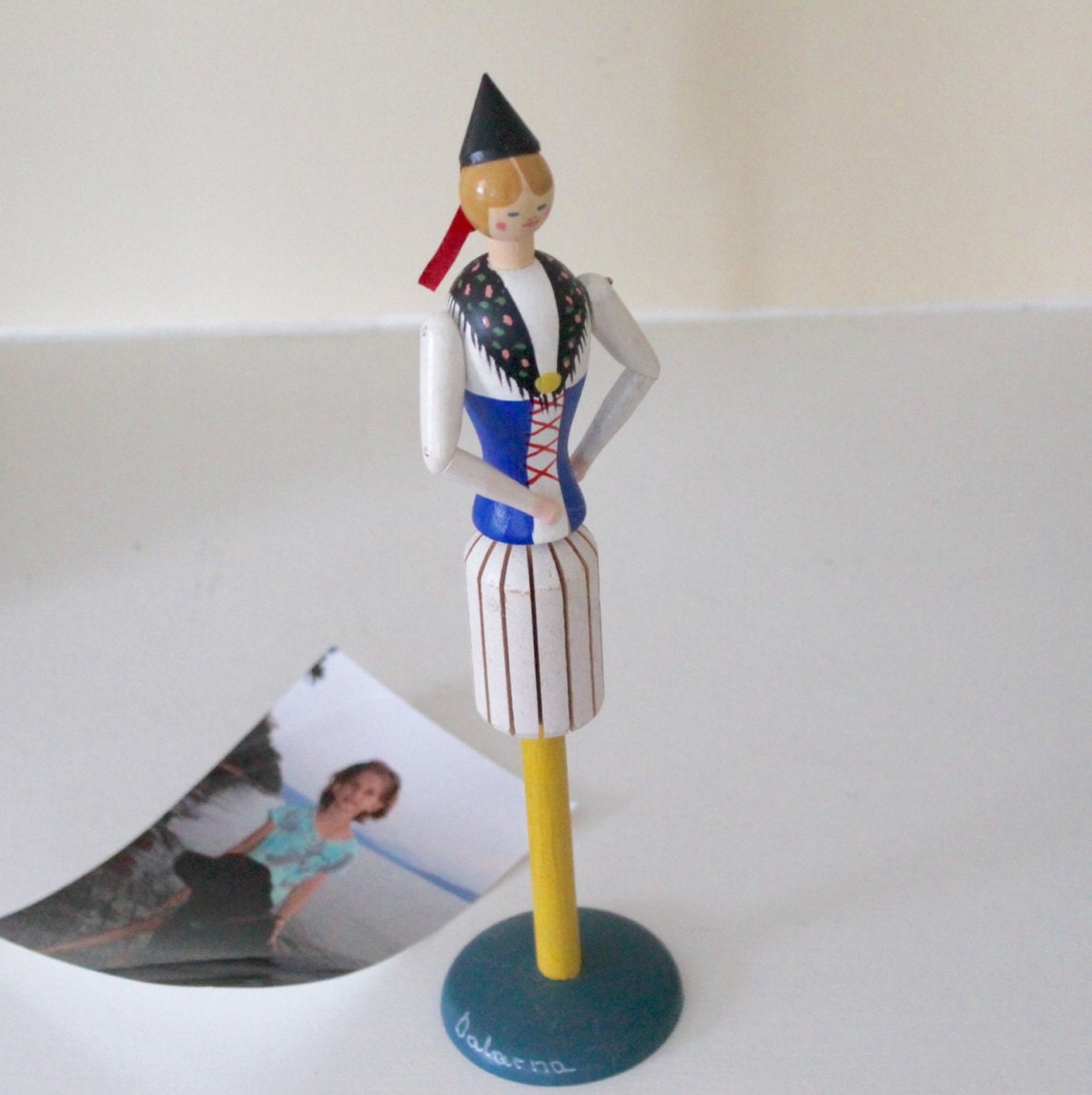 1960s Wooden Doll/ Vintage Napkin Holder/ Christmas Card