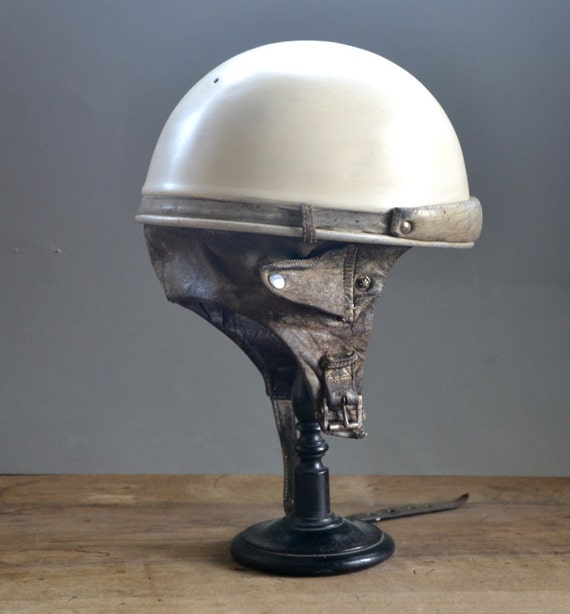 motorcycle helmet vintage French leather and metal 1930s