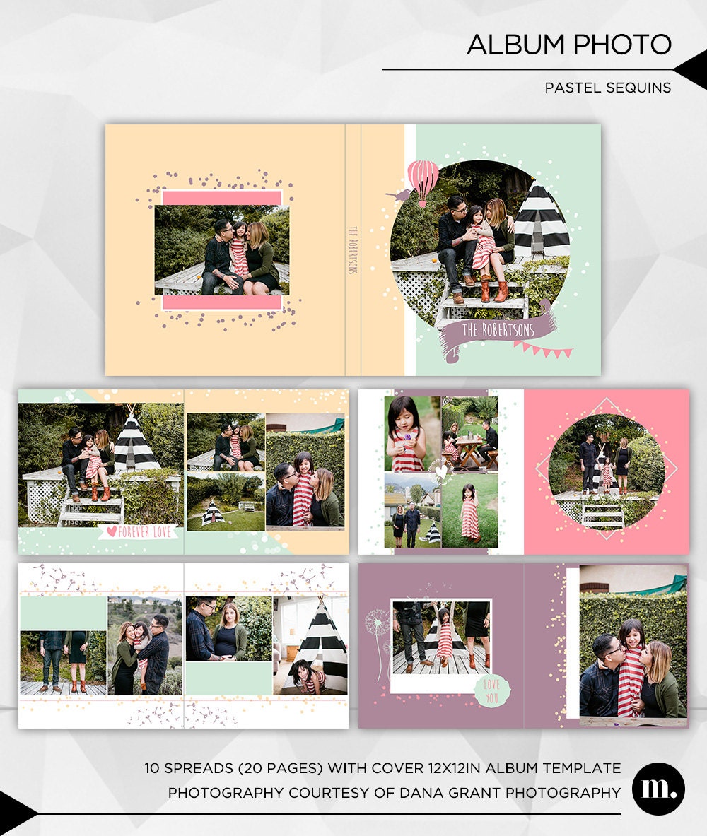 10 Spreads 20 Pages with Cover 12x12 Photo Album Template