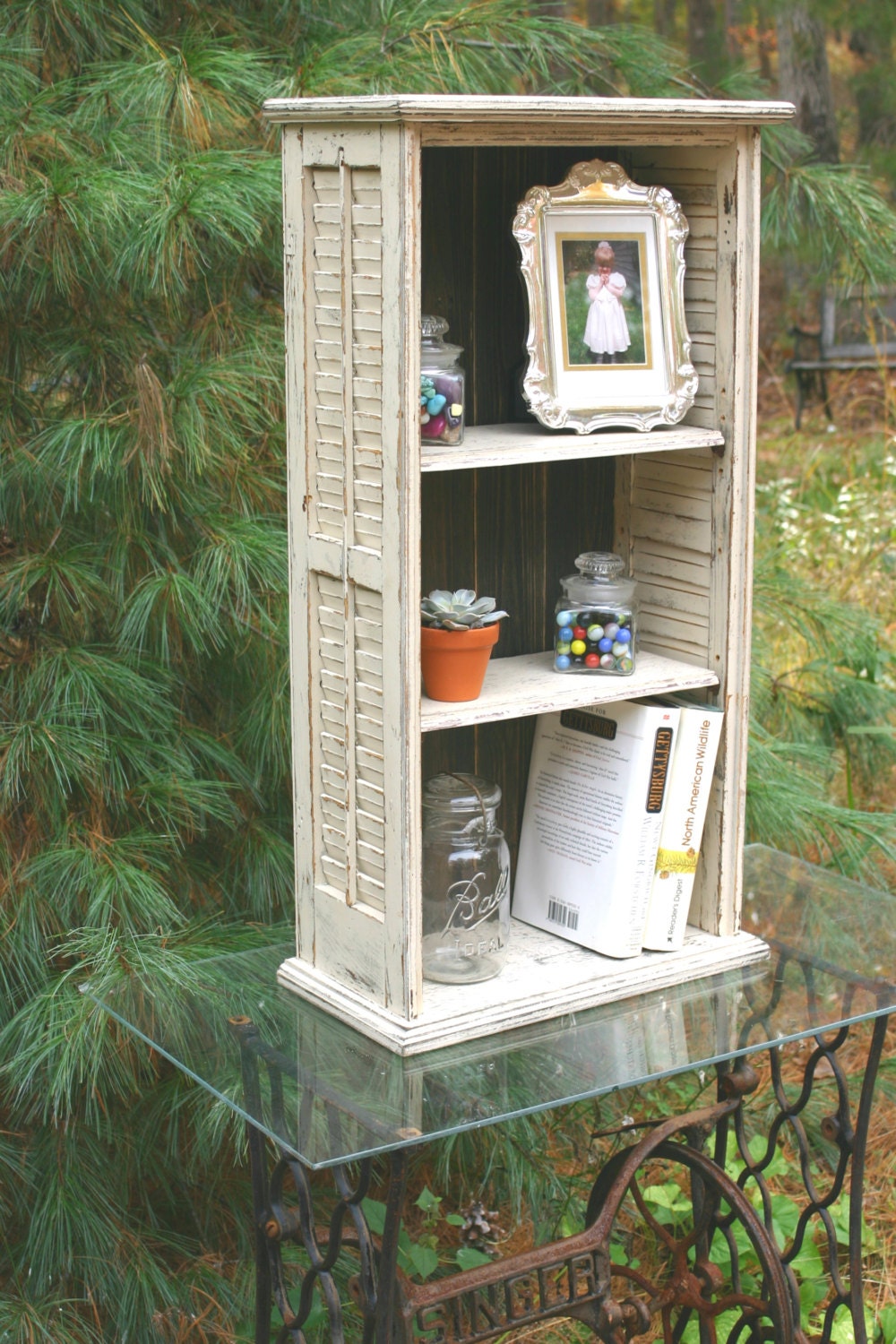 Repurposed Shutter Bookcase Shelves Distressed Shelf Cottage