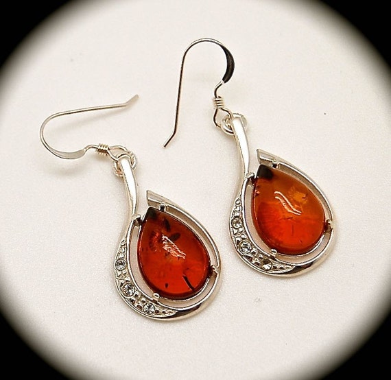 Amber Teardrop Earrings in Sterling Silver