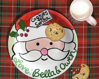 Cookies for Santa Plate - Kids Personalized Ceramic Plate - Hand Painted - Milk for Santa Mug