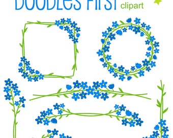 Forget-Me-Not Corners and Borders Digital Clip Art for Scrapbooking Card Making Cupcake Toppers Paper Crafts