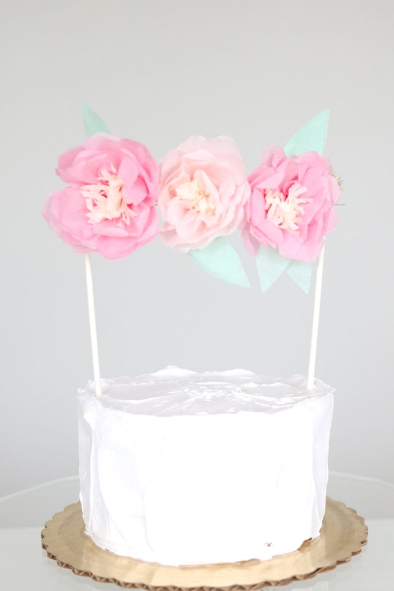 Items similar to Pink Paper Flower Cake Topper Tissue Paper Cake