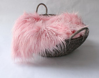 Pink Mongolian Faux Fur Prop, Long Pile MOngolian Faux Fur, Newborn Photo PRop. Ready to Ship.