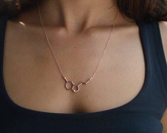 Rose Gold Serotonin Necklace ~ Silver Molecule Necklace ~ Serotonin Molecule Necklace ~ 14K Gold Serotonin Necklace ~ Chemistry Necklace