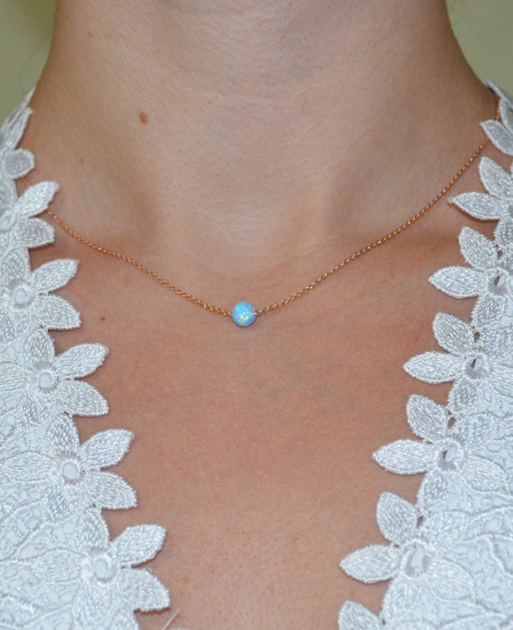 Blue Opal Necklace, Tiny Opal Necklace, simple dainty coin/circle gold necklace, minimalist pendant necklace, bridesmaid jewelry