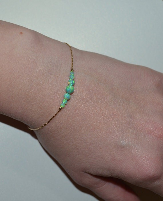 Green Opal Bracelet, Opal Jewelry, opal ball/bead bracelet, opal silver bracelet, simple/elegant tiny dot horizontal bar bracelet