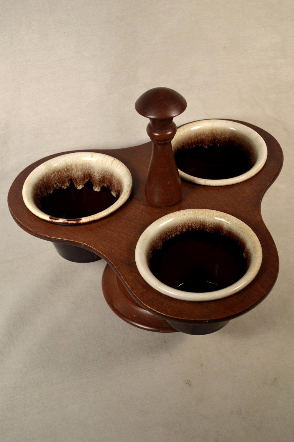 Vintage Serving Set Rotating Condiment Drip Glazed 3 Bowls Haute Juice