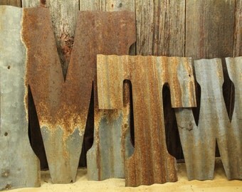 Rusty Tin Letters, FREE Shipping, Monogram rustic letter, large letters, Home Decor, fixer upper, rustic wedding decor,ship lap