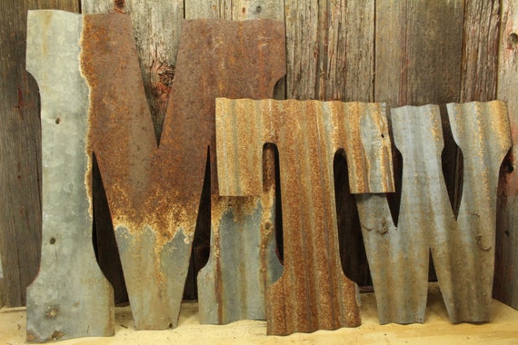 Rusty Tin Letters, FREE Shipping,  Monogram rustic letter, large letters, Home Decor, Initials, rustic wedding decor
