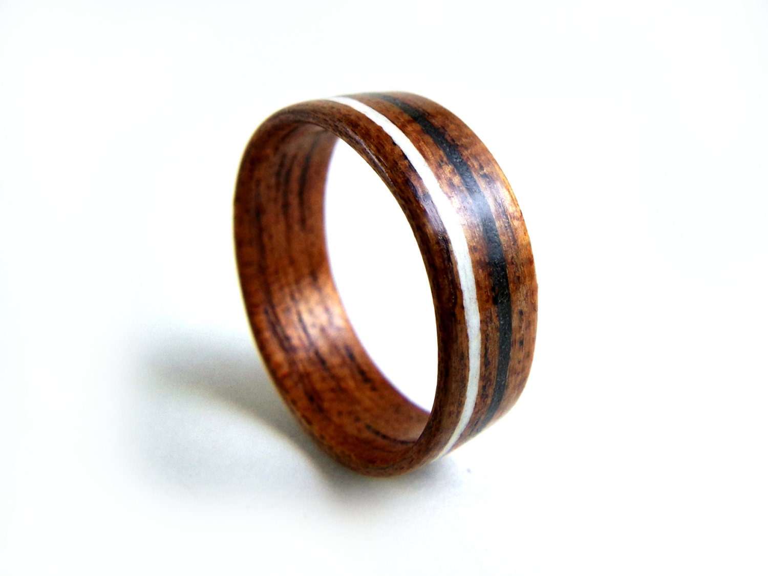 Wood Wedding Ring Spanish Cedar Ring Ebony Sawdust Inlay