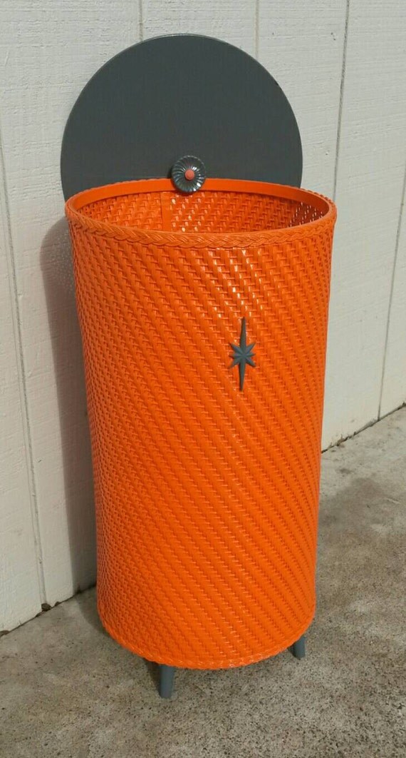 Wicker Laundry Hamper Basket Bathroom Garbage Can Orange