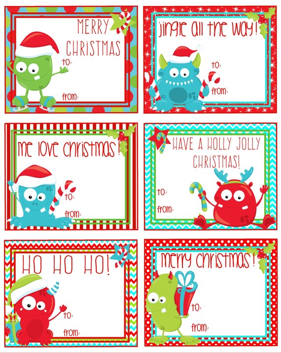printable christmas gift tags jolly monsters instant printable christmas gift tags jolly monsters instant