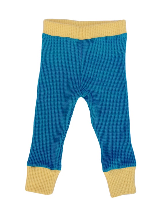 ON SALE! Organic Cotton Thermals with Cuff Blue and Yellow Baby Boy