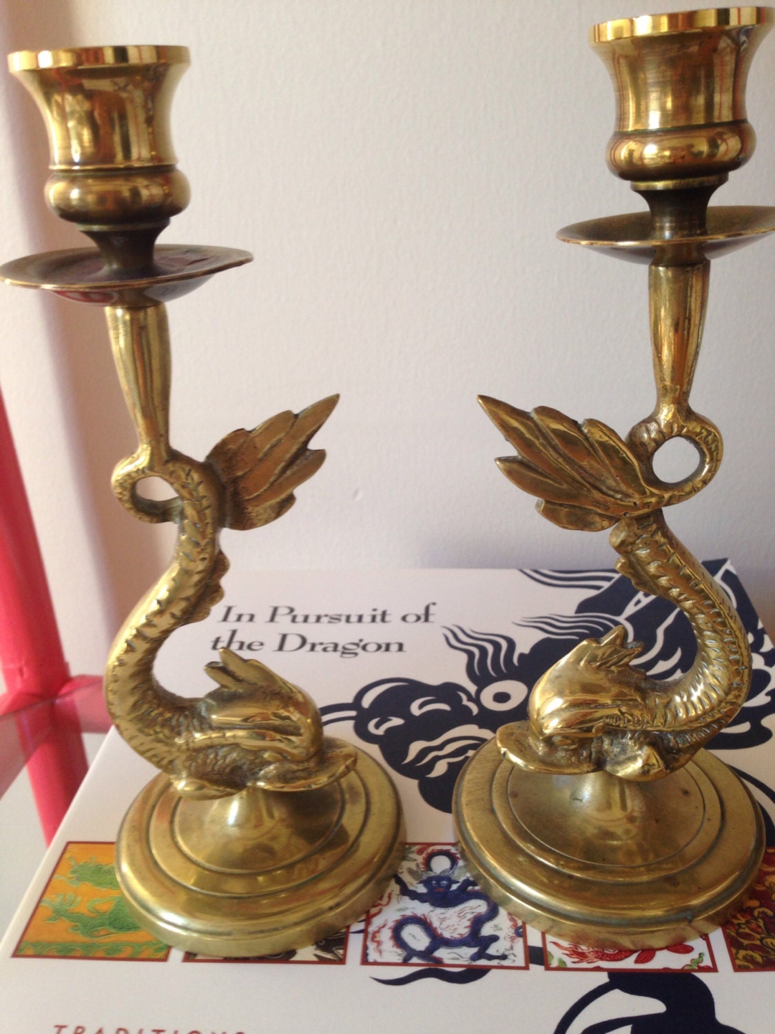 Vintage Brass Asian Dolphin Candlestick Holders by ArtandAntlers
