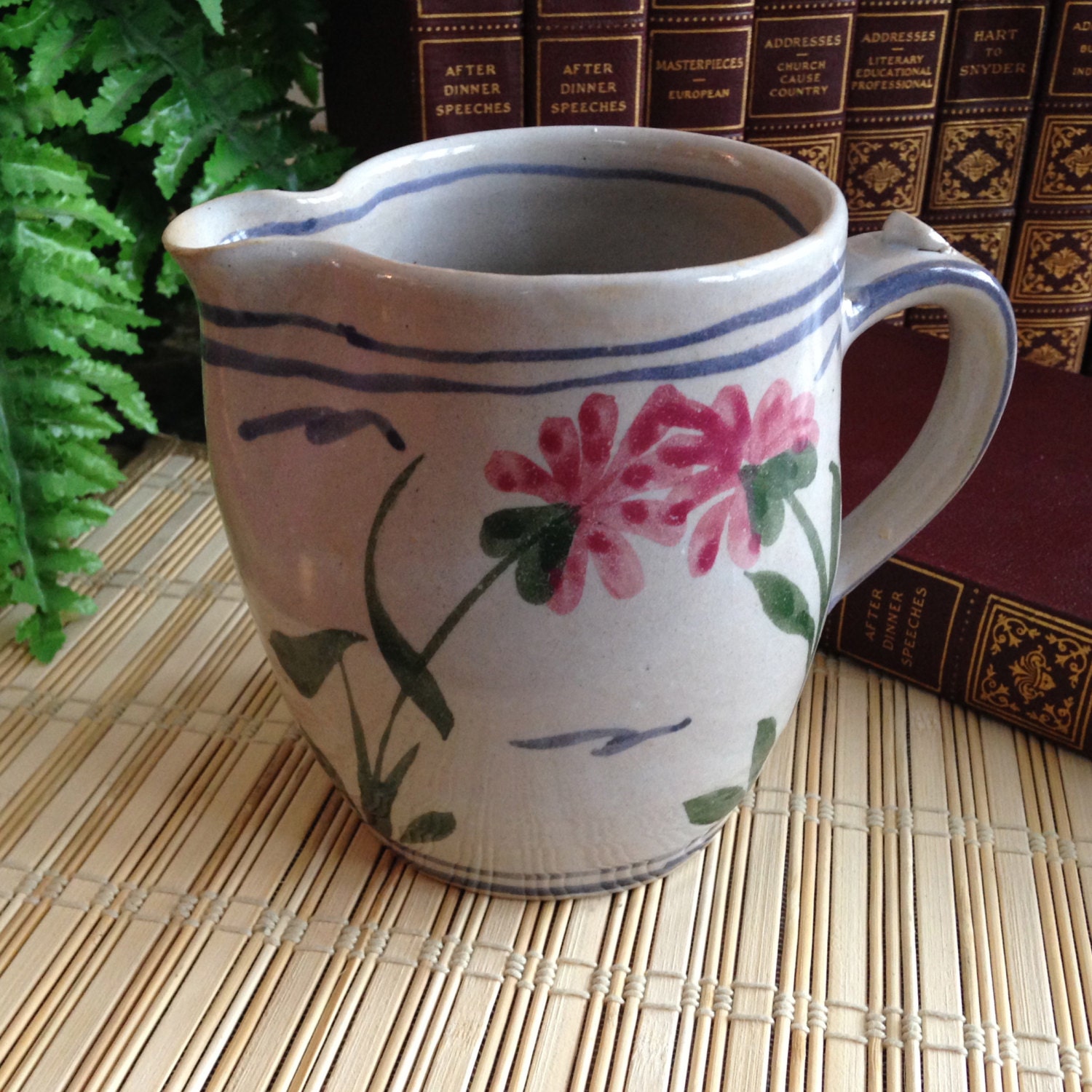 Vintage pottery pitcher by Wisconsin artist Alex Majeski Haute Juice