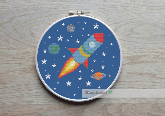 Cross Stitch Pattern Rocket Modern Cross Stitch By Happinesst