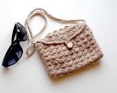 Summer Clutch Bag, Cotton/Linen Purse, Lined Crocheted Bag, Neutral Colour