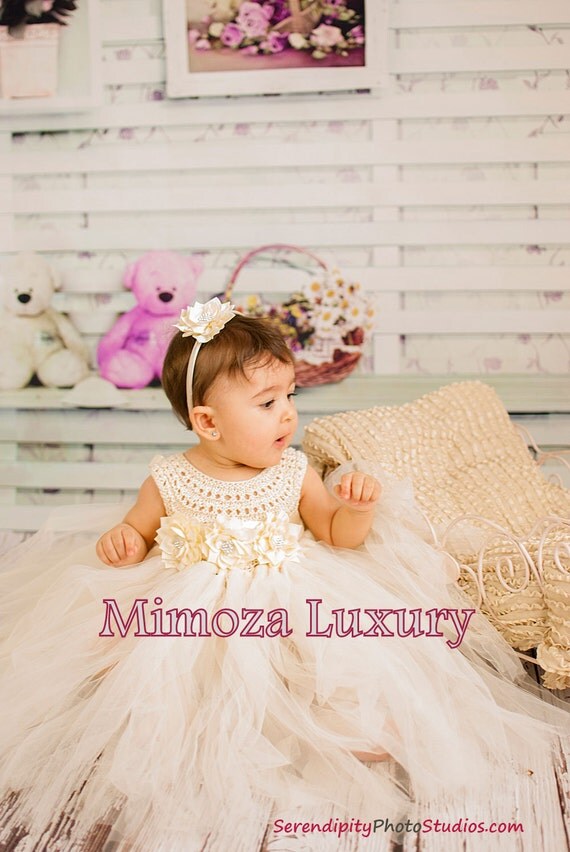 Baby Baptism Dress in Ivory, Baby Christening dress, First Communion Dress, ivory Flower girl dress, ivory tutu dress, ivory christening