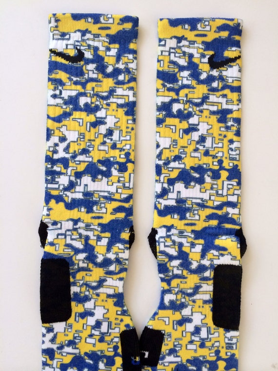 Blue and Yellow Digital Camo Nike Elites by LeagueReady on Etsy